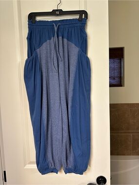Blue Two-Tone Drawstring Harem Joggers
